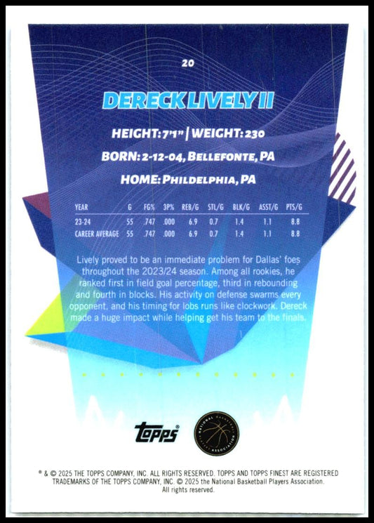2024-25 Topps Finest Blue X-Fractor /99 #20 Dereck Lively Dallas