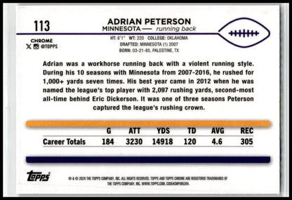 2024 Topps Chrome Teal Refractor #113 Adrian Peterson #/250 Minnesota Vikings
