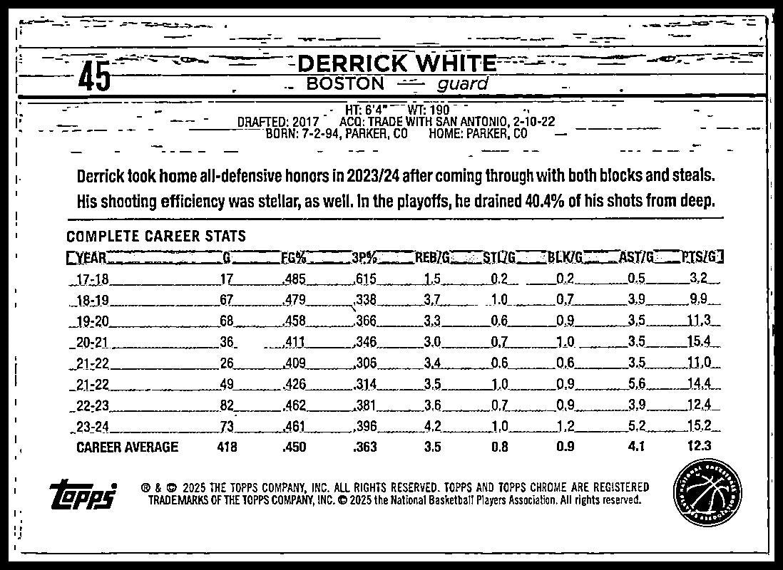 2024-25 Topps Chrome Blue Sonar Refractor #45 Derrick White #/125 Boston Celtics