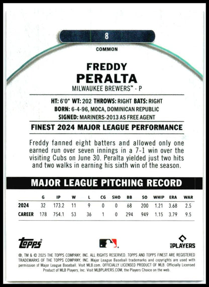 2025 Topps Finest Magenta Refractor #’d /350 #8 Freddy Peralta Brews