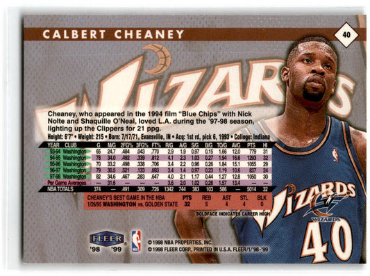 1998-99 Fleer Tradition #40 Calbert Cheaney Washington Wizards