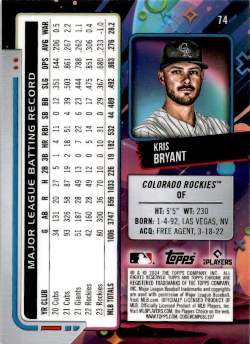2024 Topps Chrome Cosmic #74 Kris Bryant Colorado Rockies
