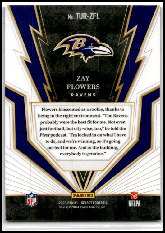2023 Panini Select Turbocharged #TUR-ZFL Zay Flowers Baltimore Ravens
