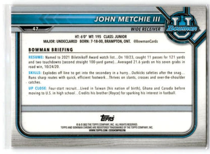 2021-22 Bowman University Chrome Pink #47 John Metchie III Alabama Crimson Tide