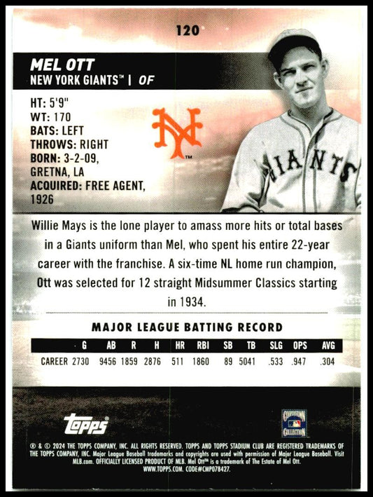 2024 Stadium Club #120 Mel Ott New York Giants