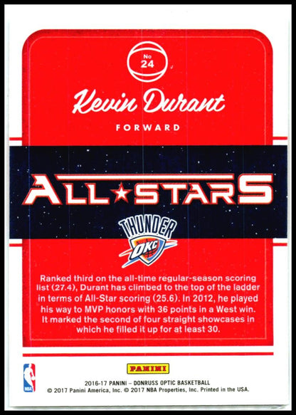 2016-17 Donruss Optic All-Stars #24 Kevin Durant Oklahoma City Thunder