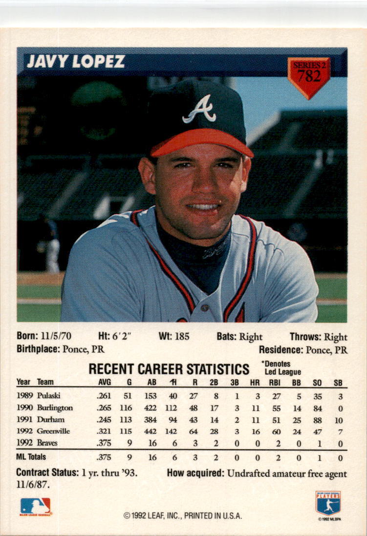1993 Donruss #782 Javy Lopez Atlanta Braves