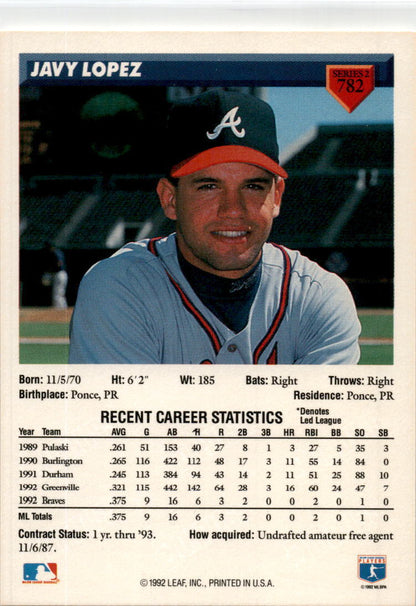 1993 Donruss #782 Javy Lopez Atlanta Braves