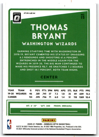 2020-21 Donruss Optic Purple Thomas Bryant Washington Wizards #15