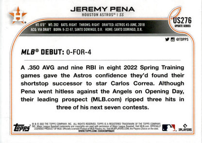 2022 Topps Update #US276 Jeremy Pena RC Houston Astros