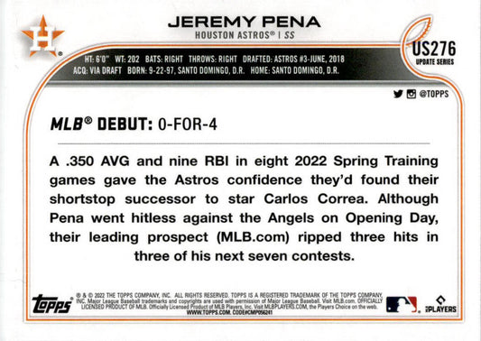 2022 Topps Update #US276 Jeremy Pena RC Houston Astros