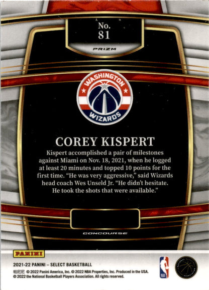 2021-22 Panini Select Blue #81 Corey Kispert Washington Wizards