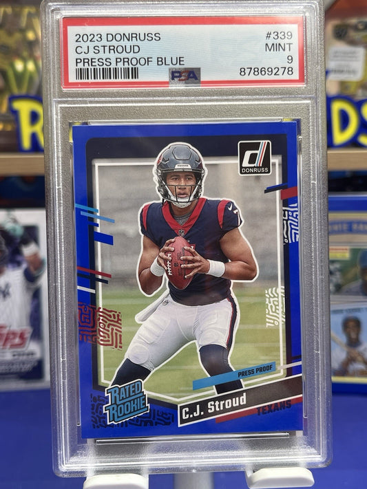 2023 Panini Donruss Press Proof Blue #339 CJ Stroud RC PSA 9 Mint Texans