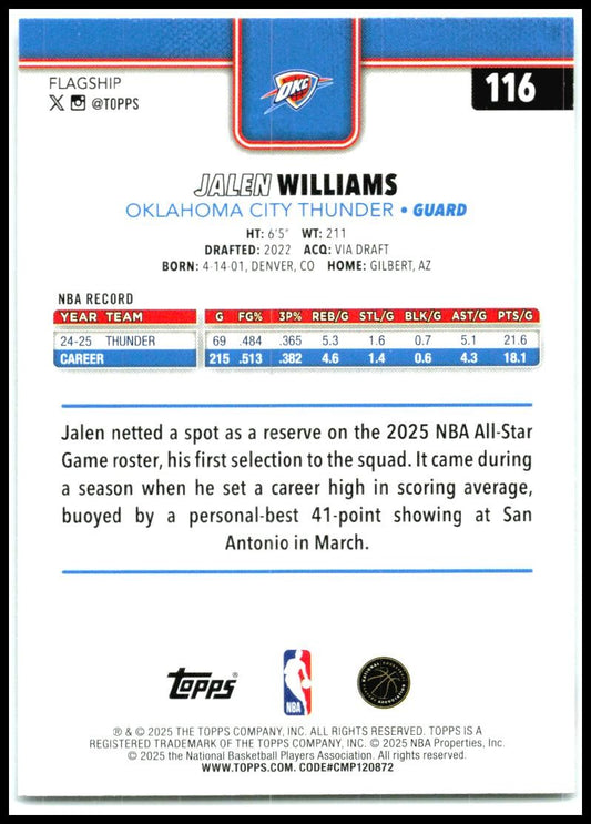 2025-26 Topps Sandglitter #116 Jalen Williams Oklahoma City Thunder