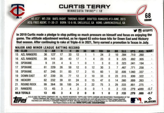 2022 Topps Chrome X-Fractor #68 Curtis Terry Minnesota Twins