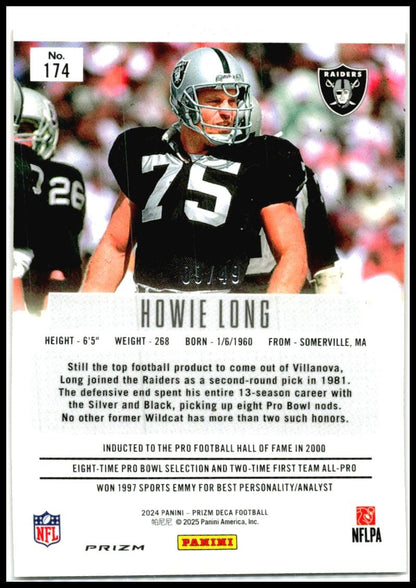 2024 Panini Prizm Deca Orange Prizms #174 Howie Long #/49 Los Angeles Raiders
