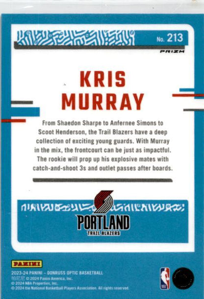 2023-24 Donruss Optic Purple Shockwave #213 Kris Murray Rookie Trail Blazers