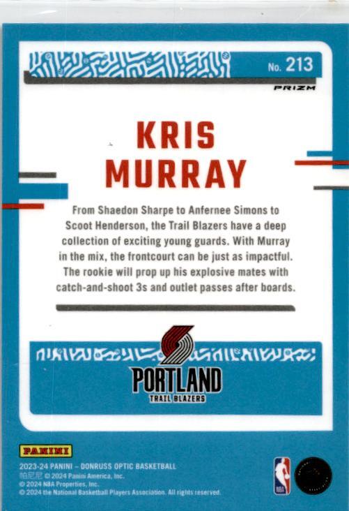 2023-24 Donruss Optic Purple Shockwave #213 Kris Murray Rookie Trail Blazers