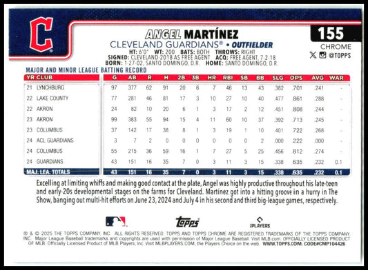2025 Topps Chrome #155 Angel Martínez Rookie Cleveland Guardians