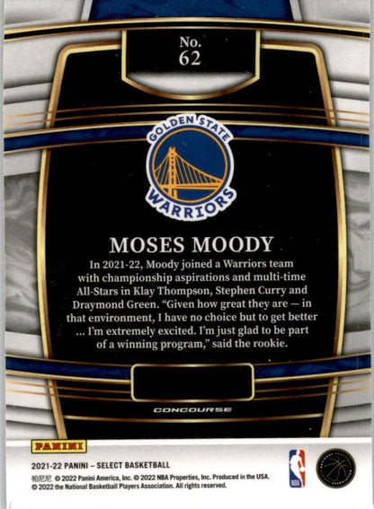 2021-22 Panini Select Blue #62 Moses Moody Rookie Golden State Warriors