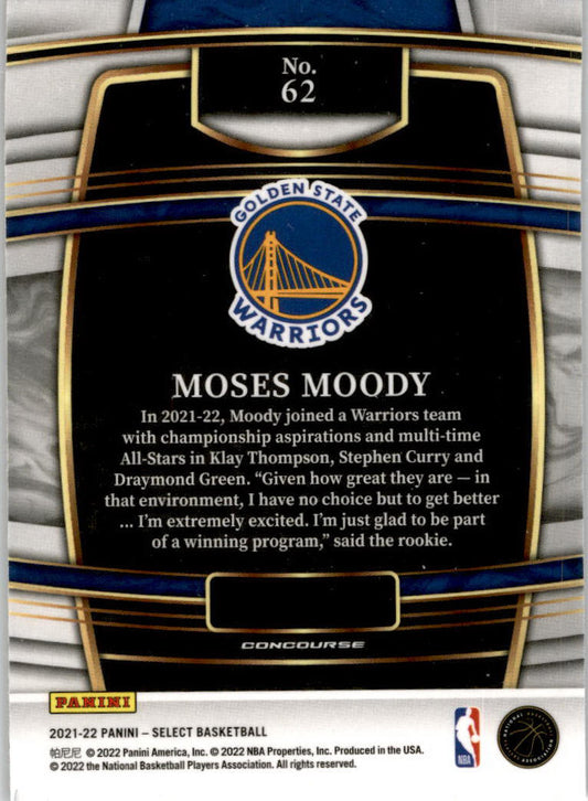 2021-22 Panini Select Blue #62 Moses Moody Rookie Golden State Warriors