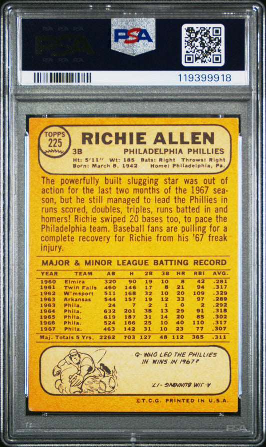 1968 Topps #225 Richie Allen Philadelphia Phillies PSA 4