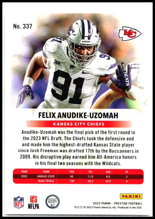 2023 Panini Prestige #337 Felix Anudike-Uzomah Rookie Kansas City Chiefs