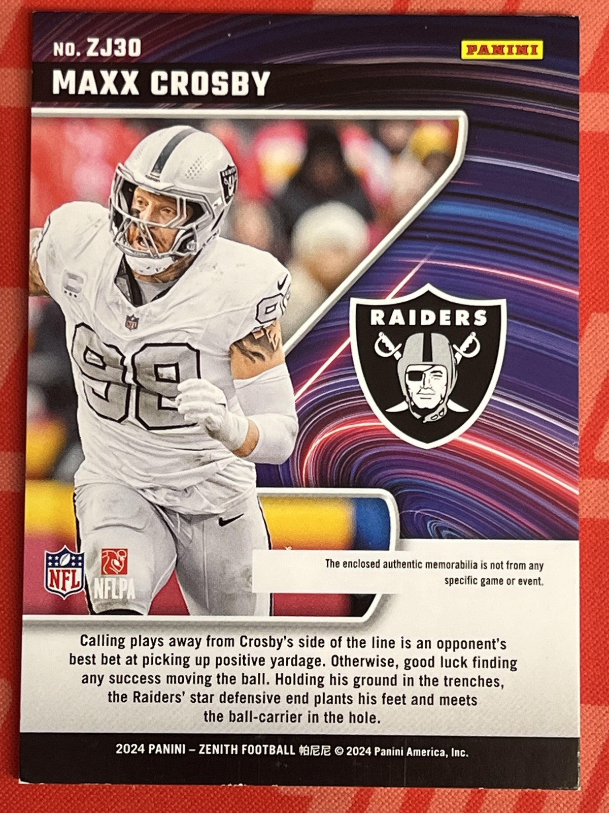 2024 Panini Zenith Z Jersey #ZJ30 Maxx Crosby Las Vegas Raiders