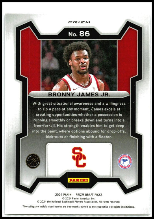 2024 Panini Prizm Draft Picks Prizms Purple Wave #86 Bronny James Jr. Lakers