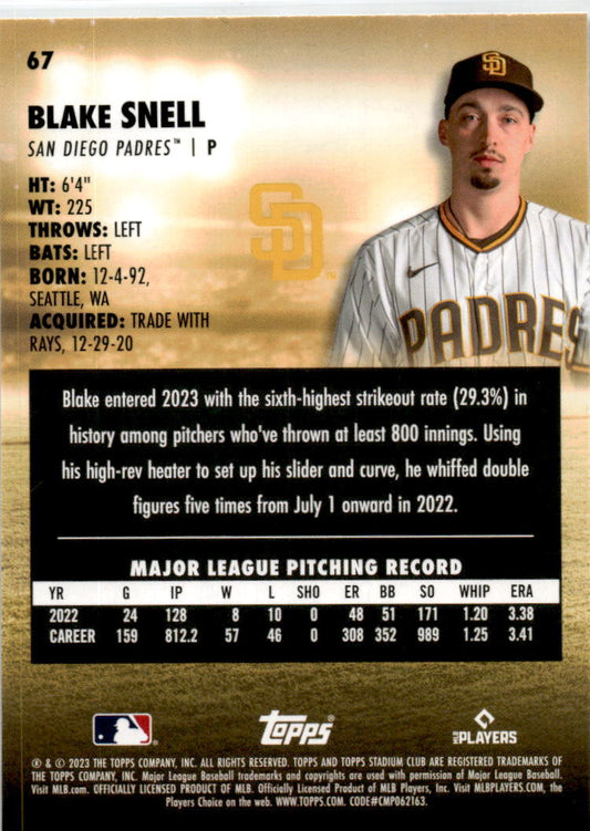 2023 Stadium Club #67 Blake Snell San Diego Padres