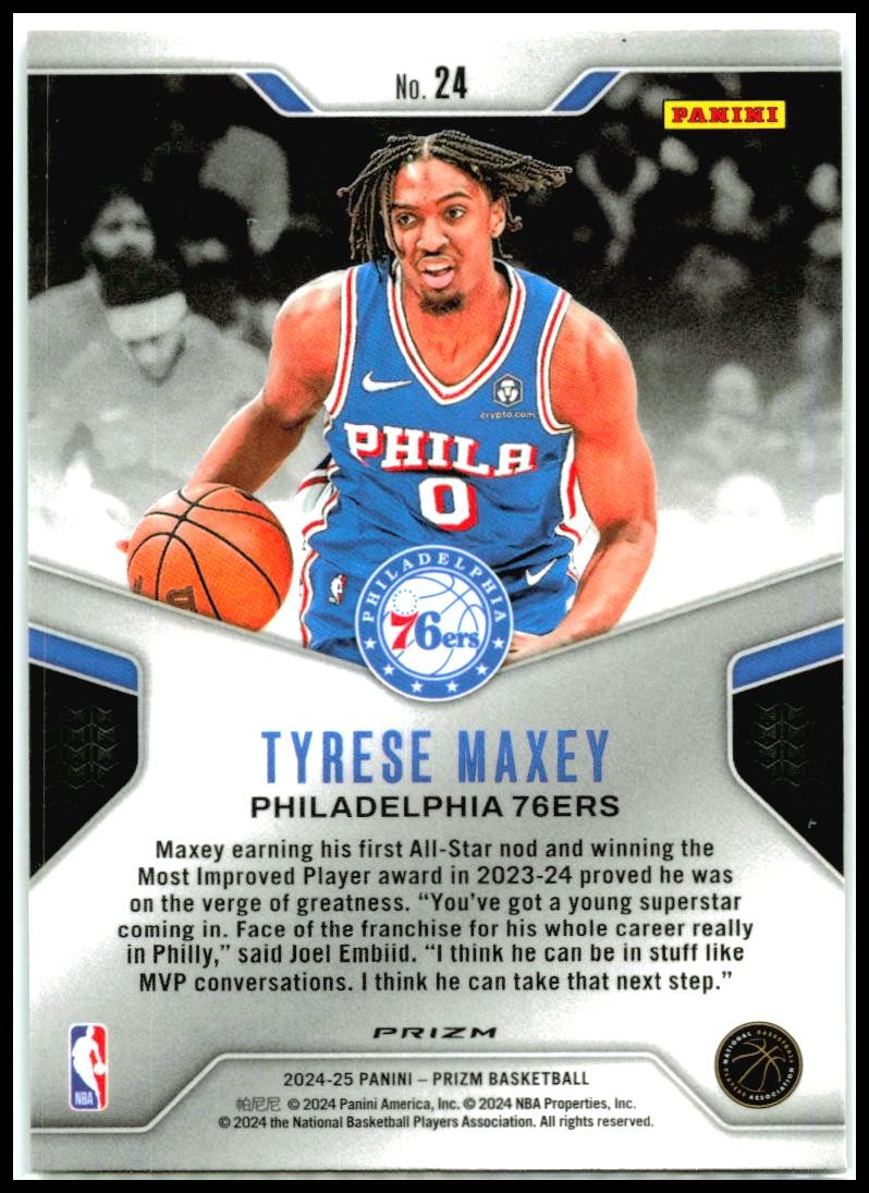2024-25 Panini Prizm Dominance Prizms Green #24 Tyrese Maxey Philadelphia 76ers