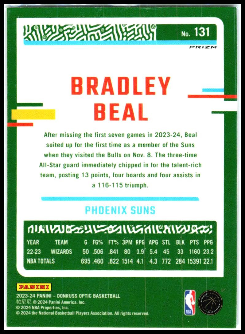 2023-24 Donruss Optic Purple #131 Bradley Beal Phoenix Suns