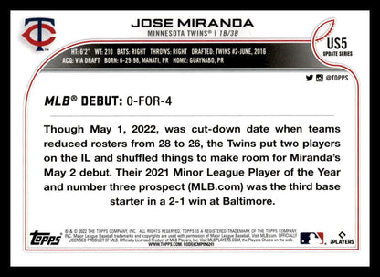 2022 Topps Update #US5 Jose Miranda
