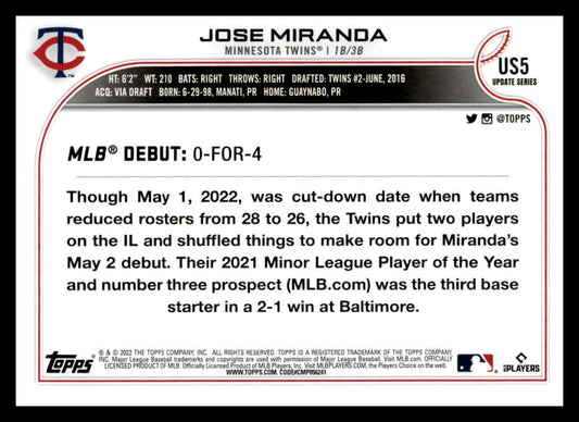 2022 Topps Update #US5 Jose Miranda