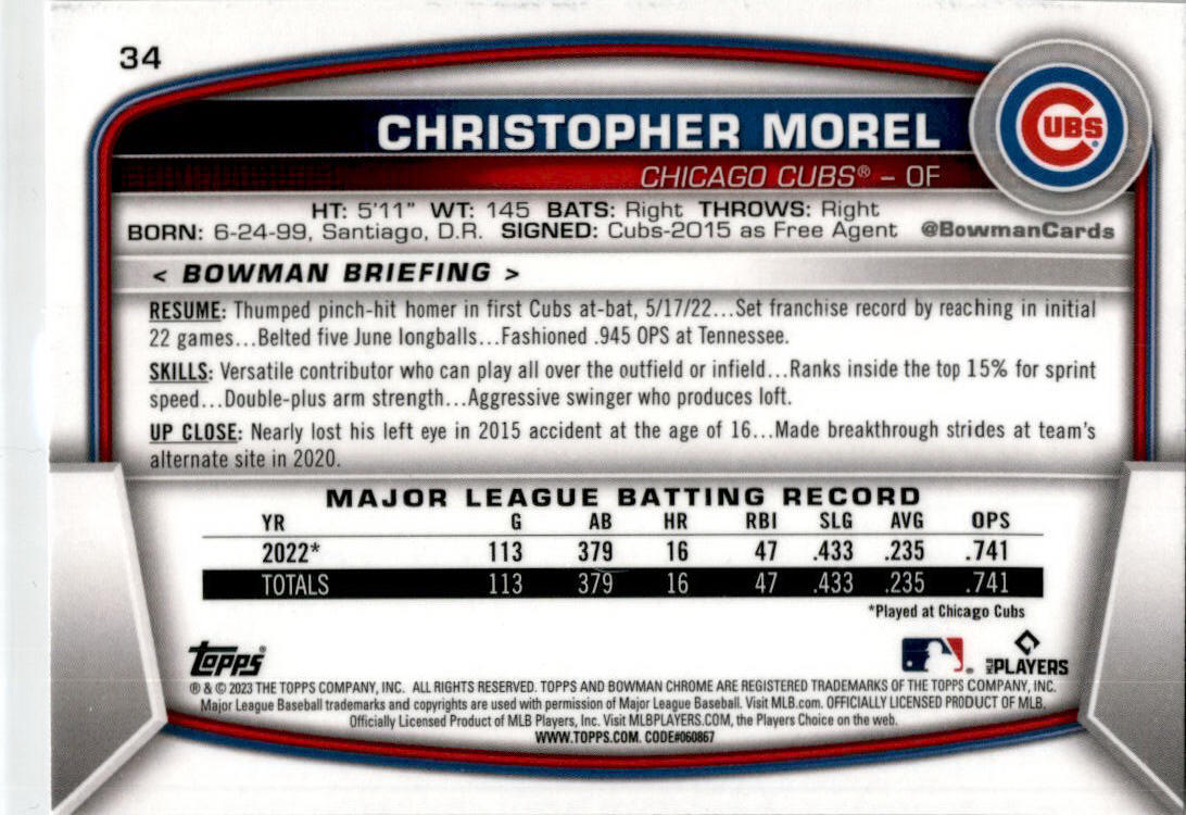 2023 Bowman Chrome Mojo Refractors #34 Christopher Morel Chicago Cubs