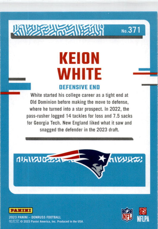 2023 Donruss blue #371 Keion White Rookie New England Patriots