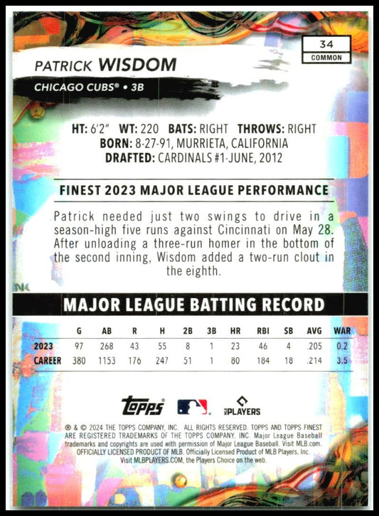 2024 Finest Checkerboard Refractors #34 Patrick Wisdom Chicago Cubs