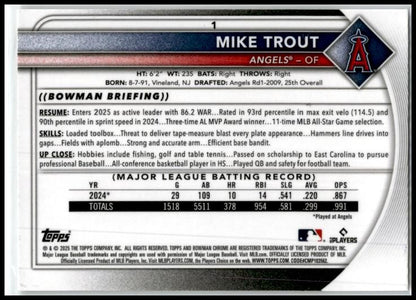 2025 Bowman Chrome Mojo #1 Mike Trout Los Angeles Angels