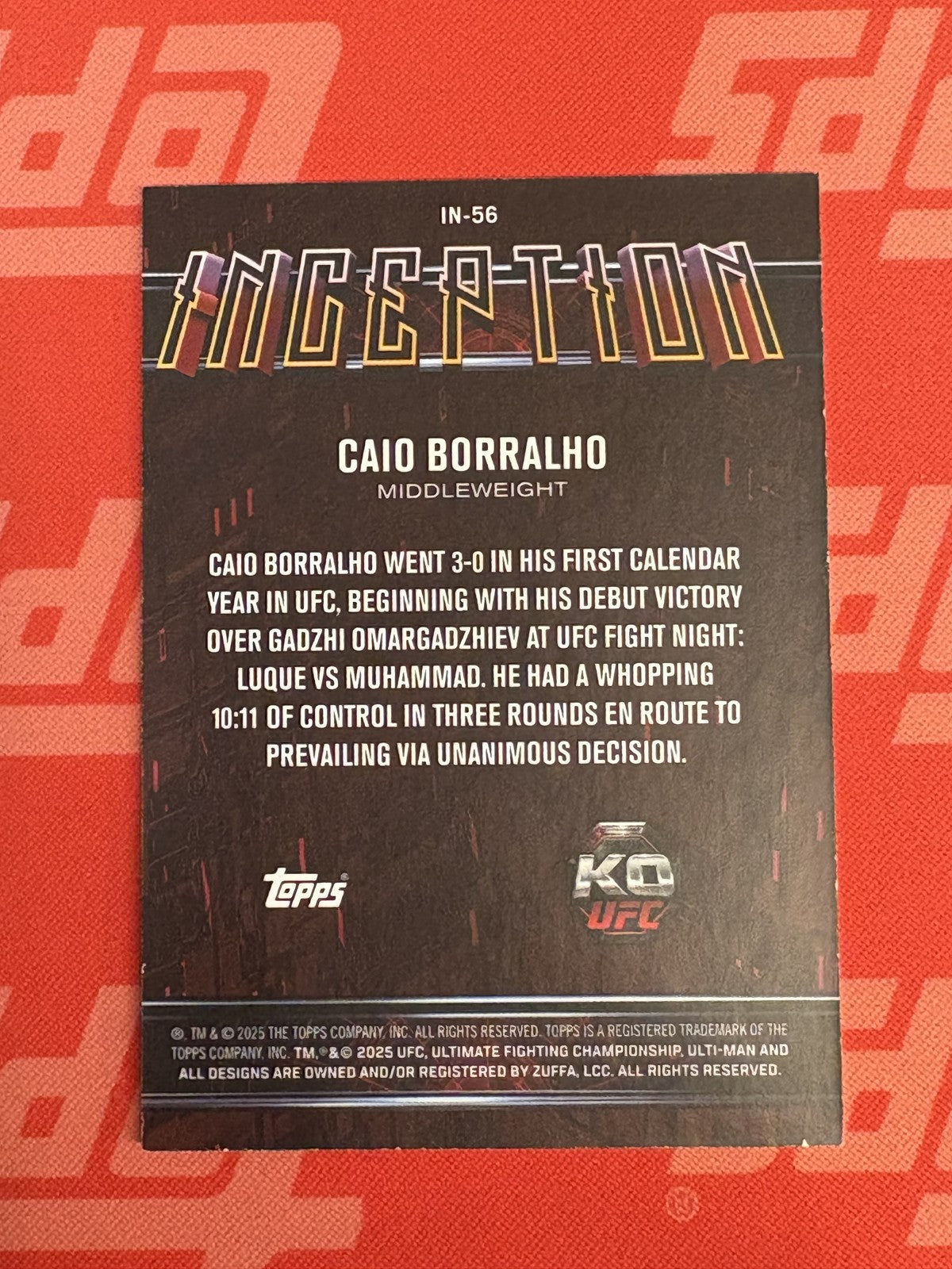 2025 Topps Knockout UFC Inception #IN-56 Caio Borralho New York Yankees