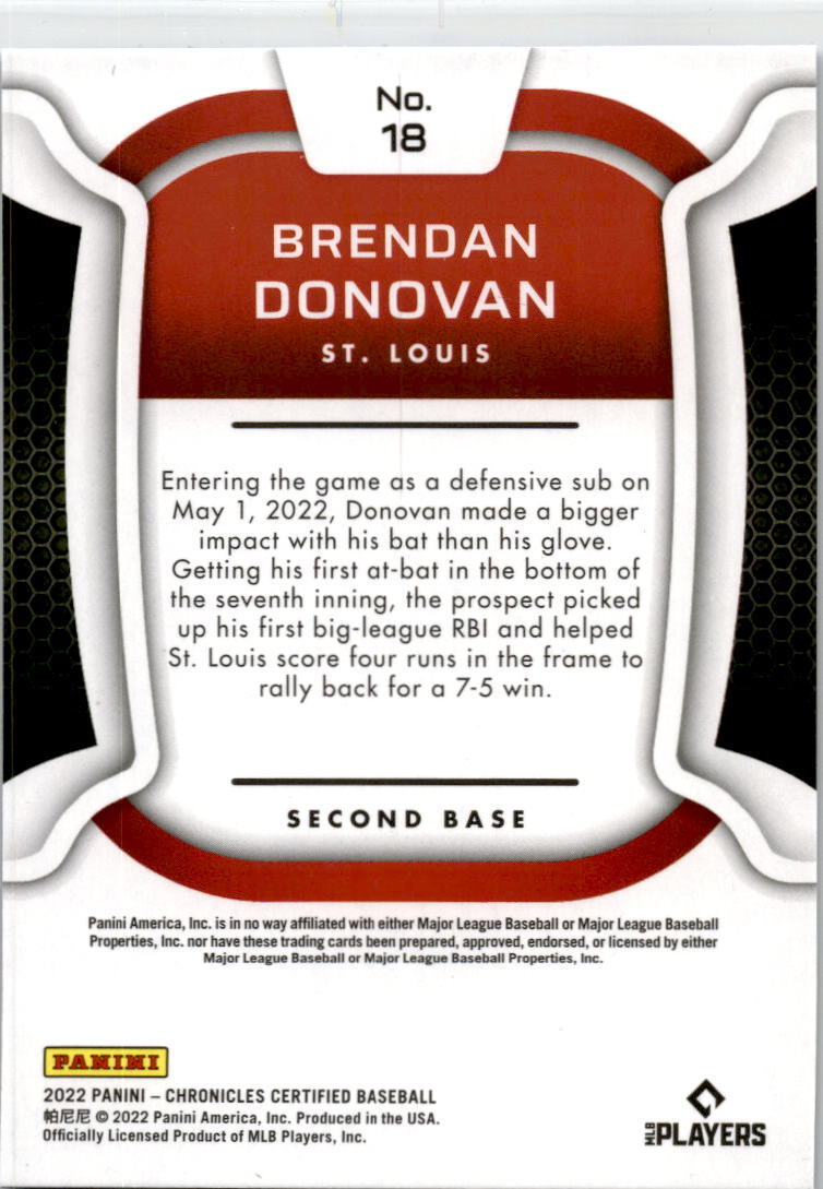 2022 Panini Chronicles Certified Blue #18 Brendan Donovan Rookie Cardinals /99