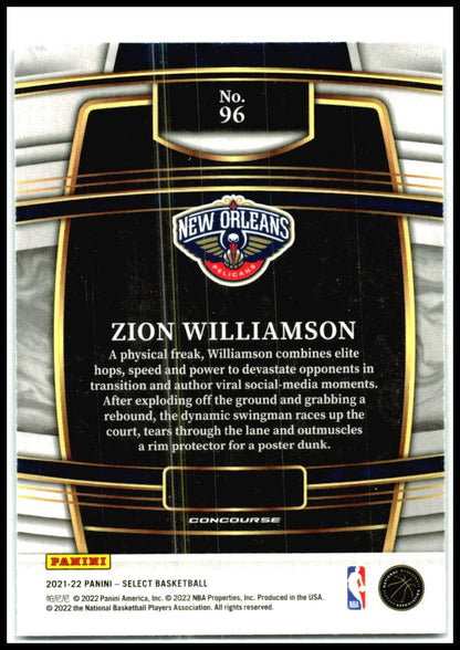 2021-22 Panini Select Blue #96 Zion Williamson New Orleans Pelicans
