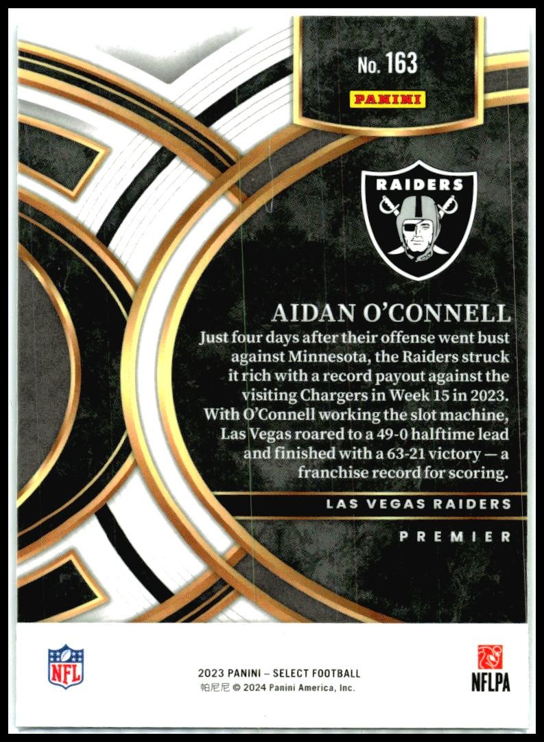 2023 Panini Select #163 Aidan O'Connell Rookie Las Vegas Raiders