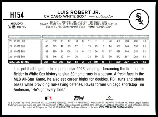 2024 Topps Holiday #H154 Luis Robert Jr. Chicago White Sox