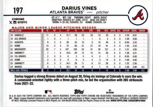 2024 Topps Chrome Xfractor #197 Darius Vines Atlanta Braves