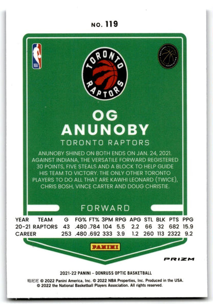 2021-22 Donruss Optic purple OG Anunoby Toronto Raptors #119
