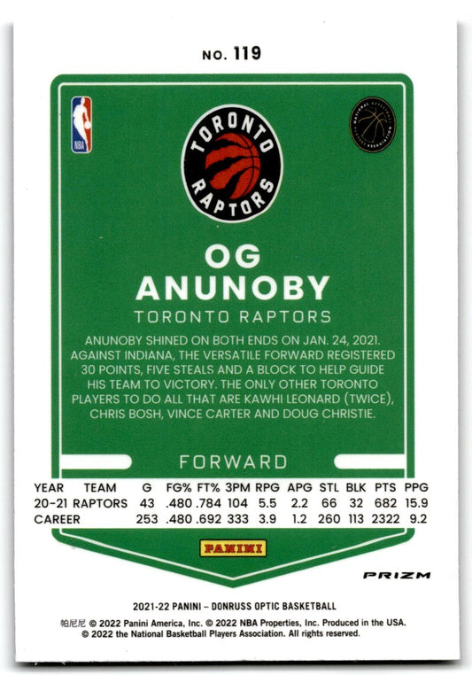 2021-22 Donruss Optic purple OG Anunoby Toronto Raptors #119