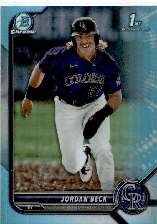 2022 Bowman Draft Chrome Sky Blue Refractor #BDC-34 Jordan Beck Colorado Rockies
