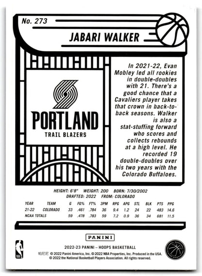2022-23 Purple Jabari Walker Rookie Portland Trail Blazers #273