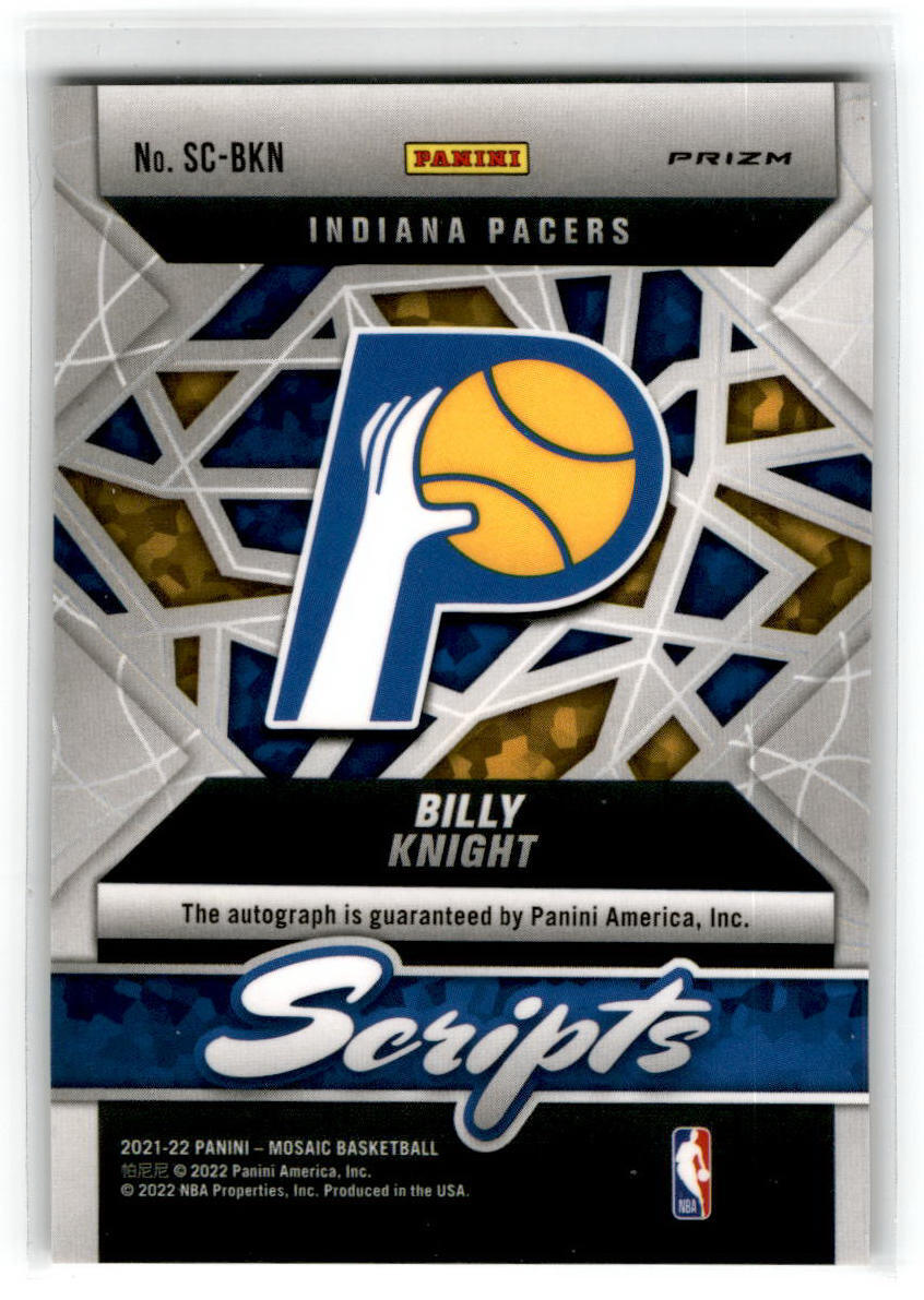 2021-22 Panini Mosaic Script #SC-BKN Billy Knight Auto Indiana Pacers