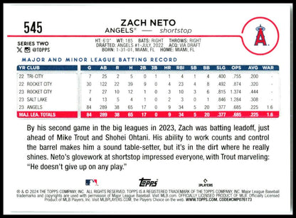 2024 Topps #545 Zach Neto Los Angeles Angels